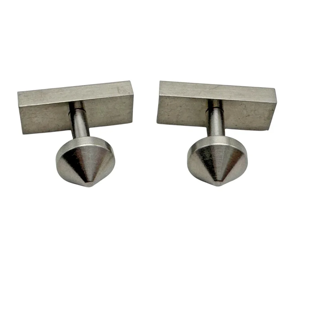 Vintage Brutalist Modernist Bar Cufflinks Brushed Aluminum Brushed Black Inlay